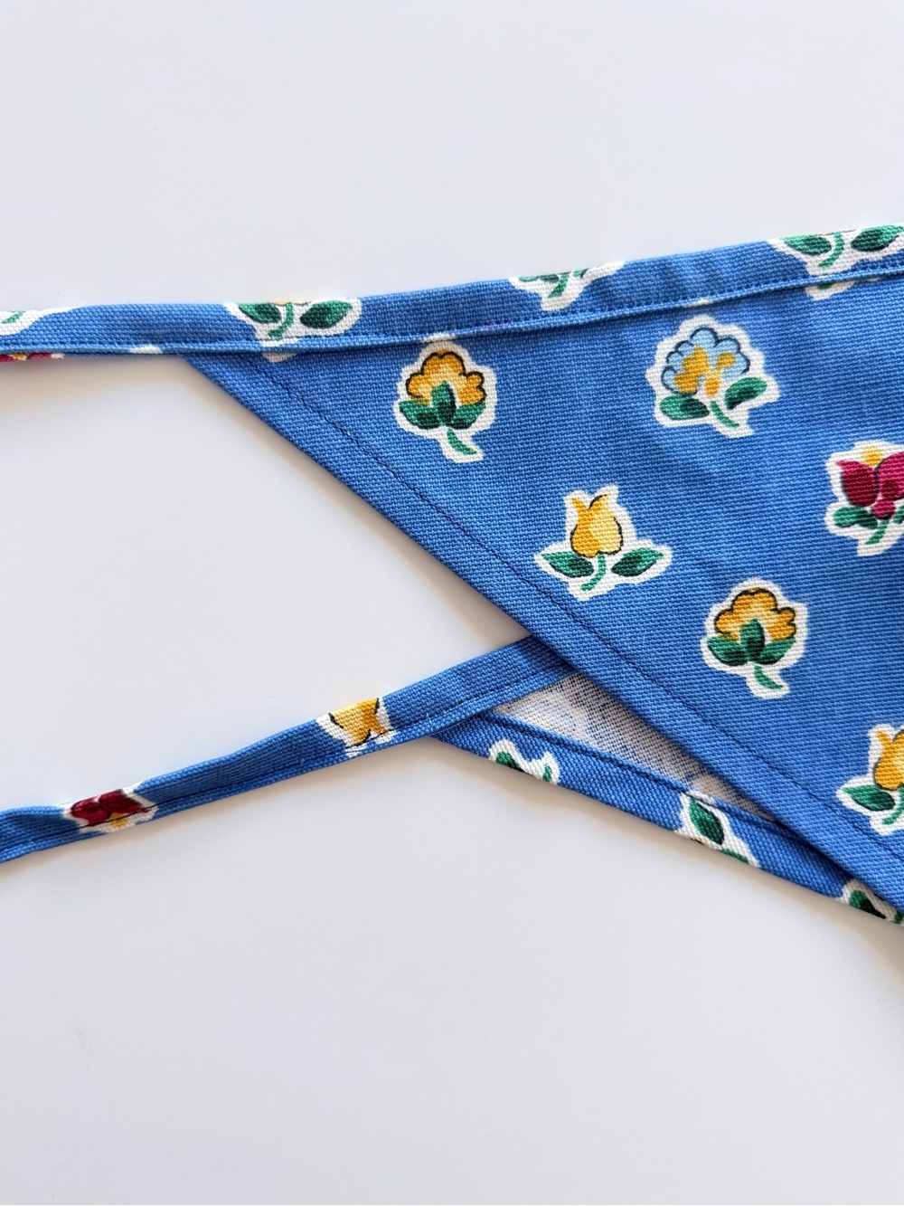 Handmade Blue Floral Tie Bandana Head Scarf Waist Scarf Cottagecore Cotton - Picture 6 of 8